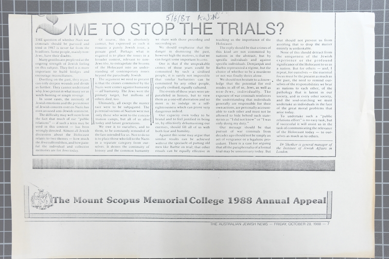 5 June 1987, Time to stop war crimes trials.JPG