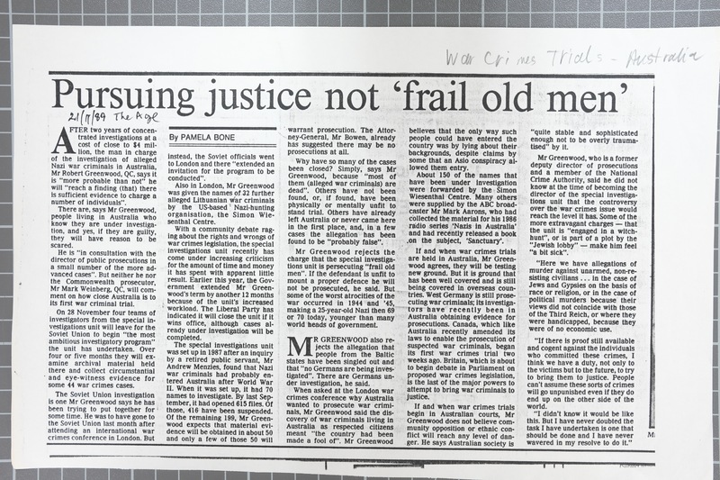 12 November 1989 'Pursuing Justice not Frail Old Men'.JPG